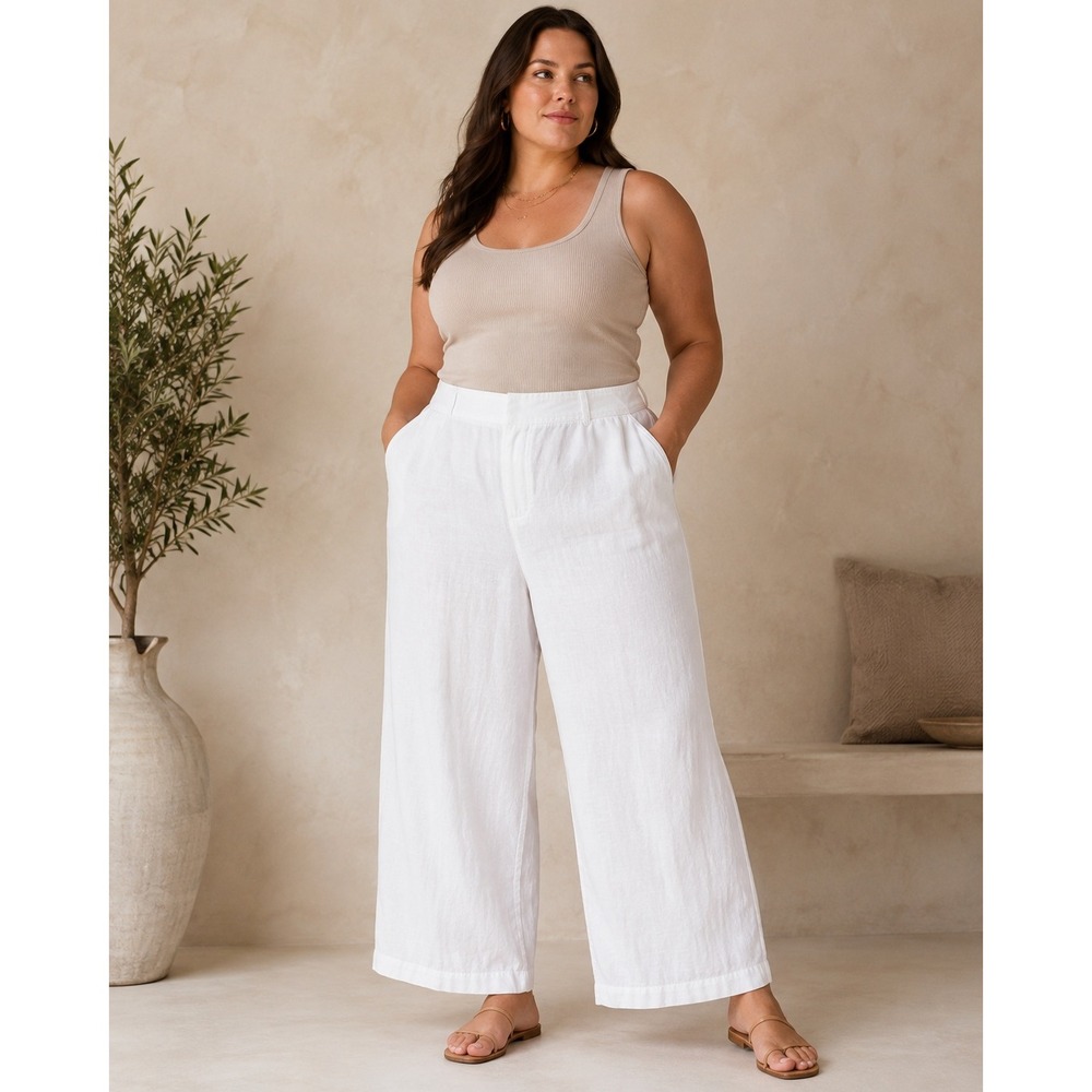 Saks Fifth Avenue Threads White Linen Pants Womens Size 16